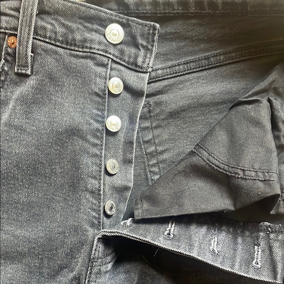 Levi's Black Wedgie Straight Leg Jeans with Knee Rip - Picture 2 of 7